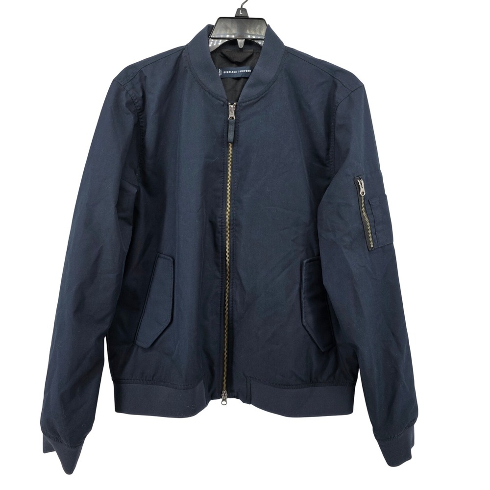 Everlane Uniform Mens The Bomber Jacket Size Large Navy Full Zip Flaw